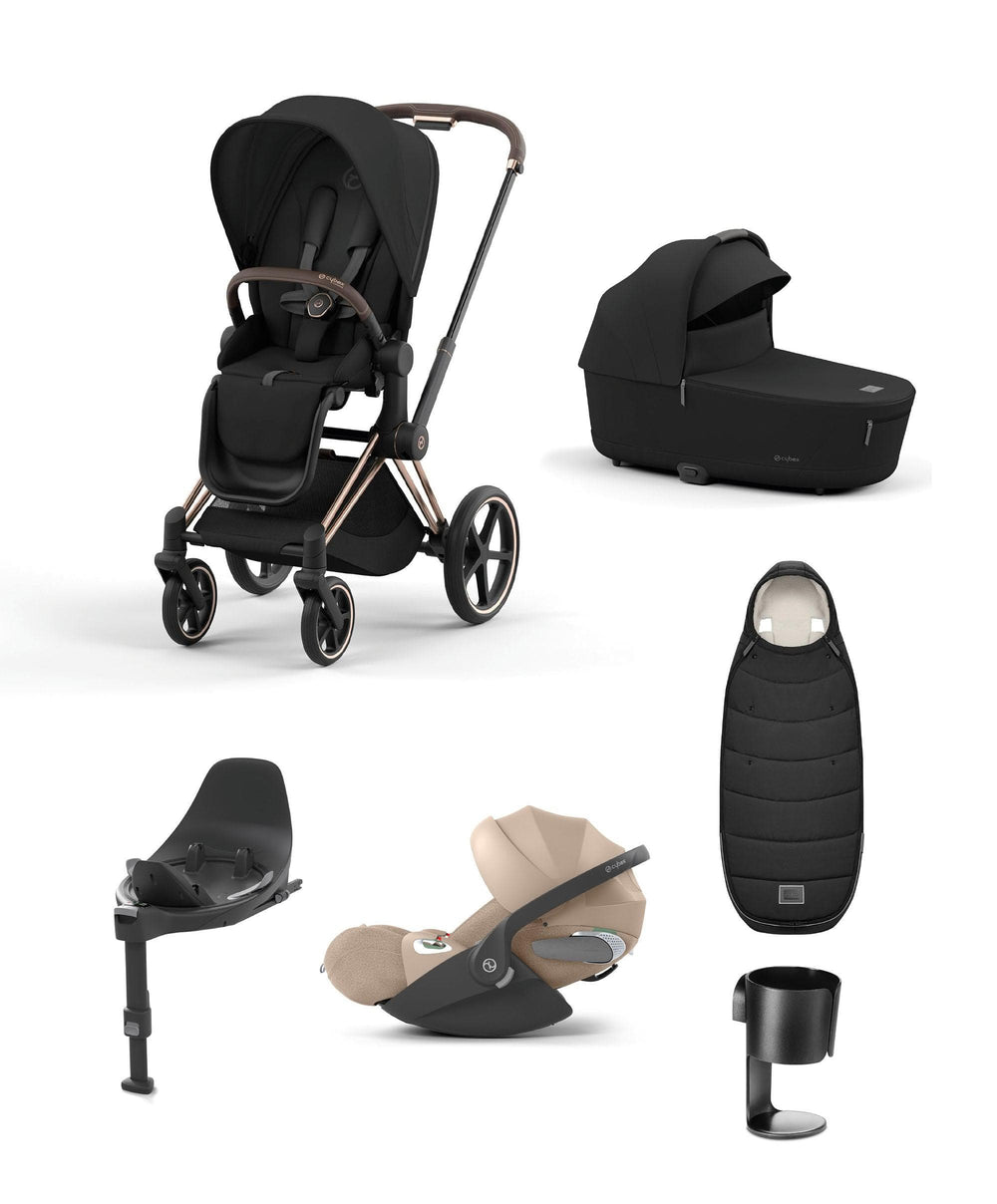 Mamas &amp; Papas Pushchairs Cybex E-Priam Pushchair Bundle With Cybex Cloud T i-Size Plus Rotating Baby Car Seat (7 Pieces)  - Rose Gold/Cozy Beige
