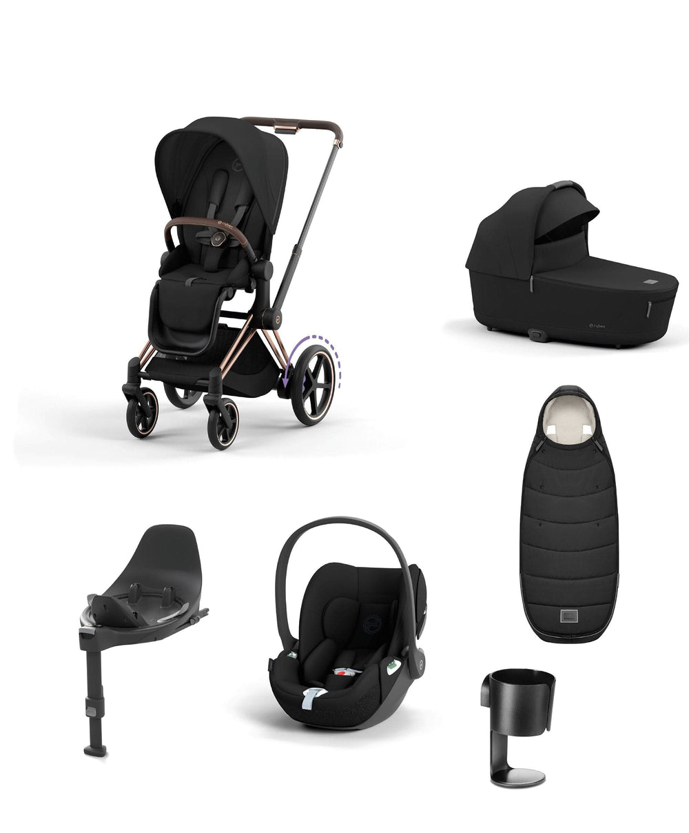 Mamas &amp; Papas Pushchairs Cybex Epriam Pushchair Bundle With Cybex Cloud T i-Size + Baby Car Seat &amp; Base (7 Pieces) - Rose Gold/Black