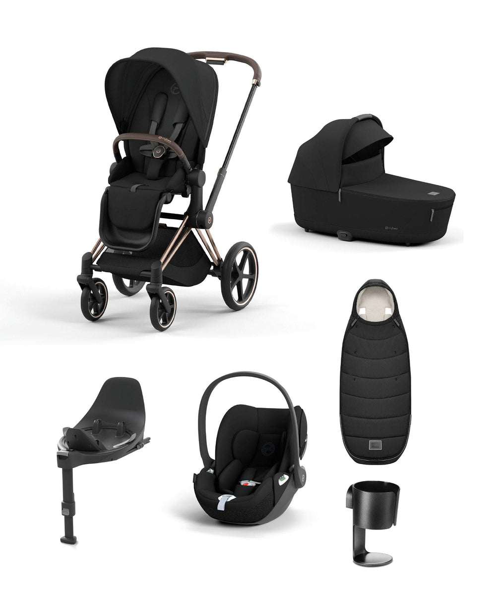 Mamas &amp; Papas Pushchairs Cybex EPriam Pushchair Bundle With Cybex Cloud T i-Size Rotating Baby Car Seat &amp; Base (7 Pieces) - Rose Gold/Black