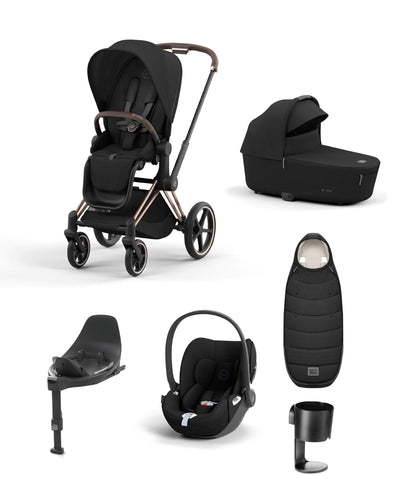 Mamas & Papas Pushchairs Cybex EPriam Pushchair Bundle With Cybex Cloud T i-Size Rotating Baby Car Seat & Base (7 Pieces) - Rose Gold/Black