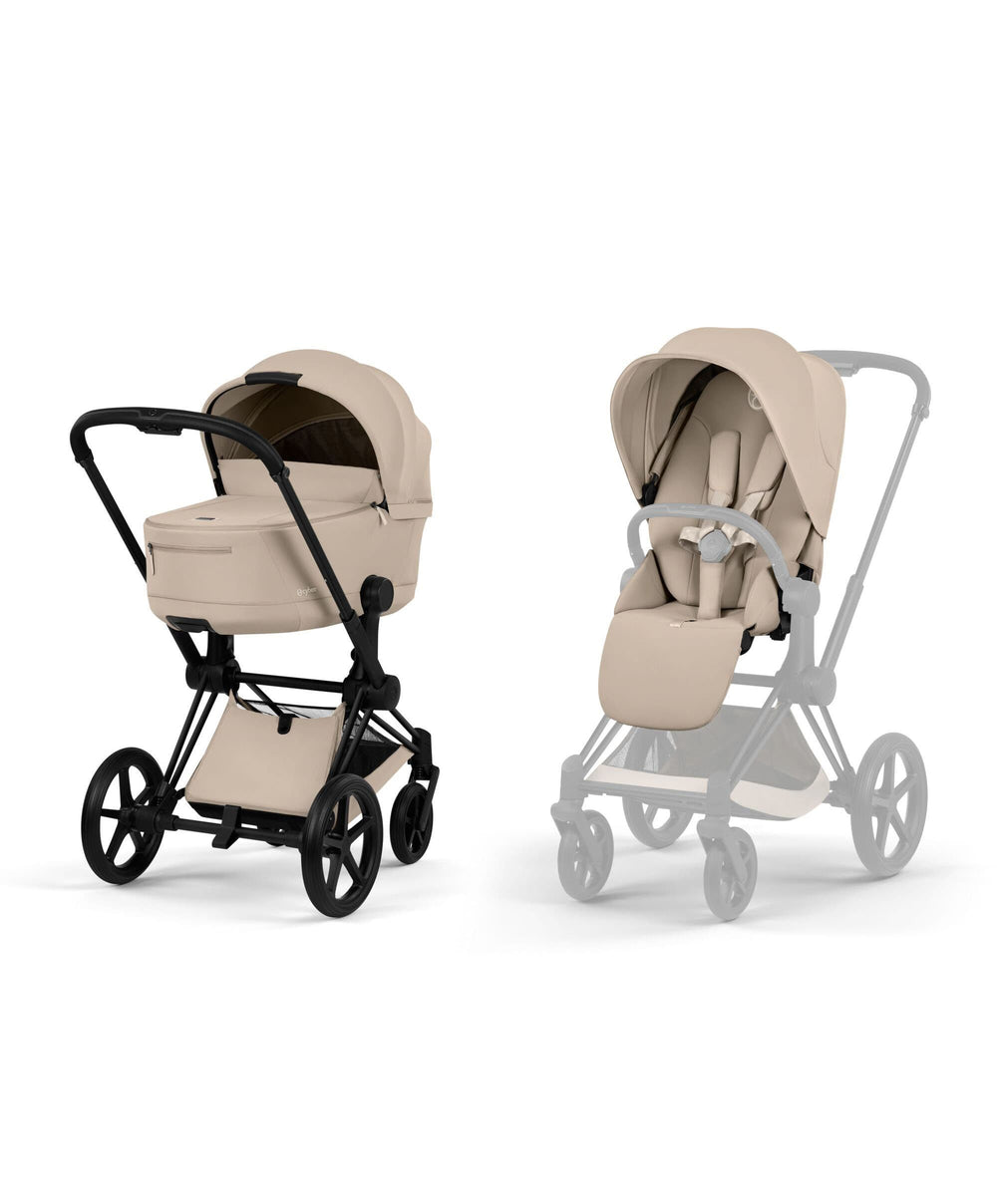 Mamas &amp; Papas Pushchairs Cybex Priam Pushchair &amp; Carry Cot Bundle With Cybex Cloud T Plus Car Seat &amp; Base - Cozy Beige