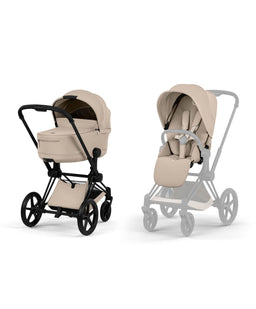 Mamas & Papas Pushchairs Cybex Priam Pushchair & Carry Cot Bundle With Cybex Cloud T Plus Car Seat & Base - Cozy Beige