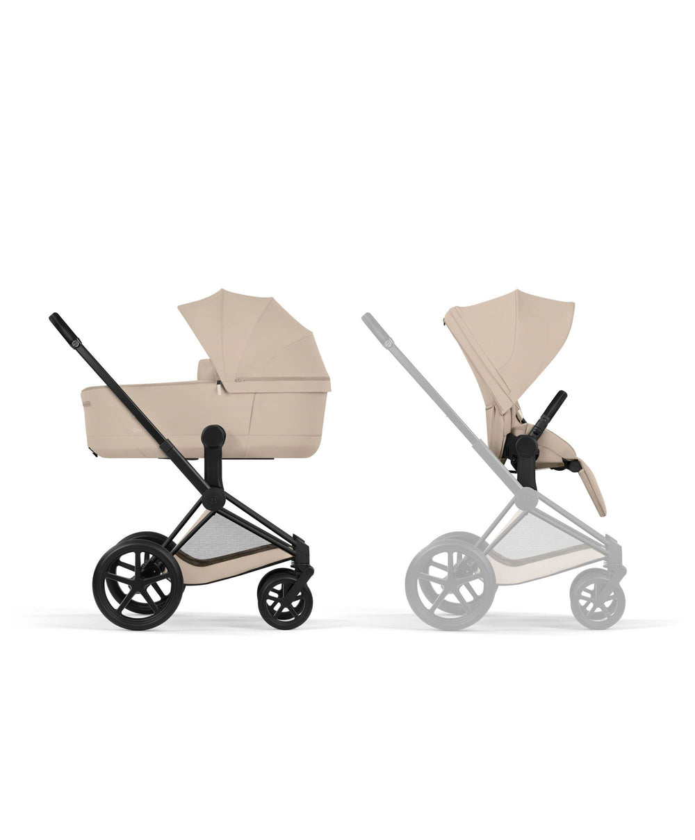 Mamas &amp; Papas Pushchairs Cybex Priam Pushchair &amp; Carry Cot Bundle With Cybex Cloud T Plus Car Seat &amp; Base - Cozy Beige