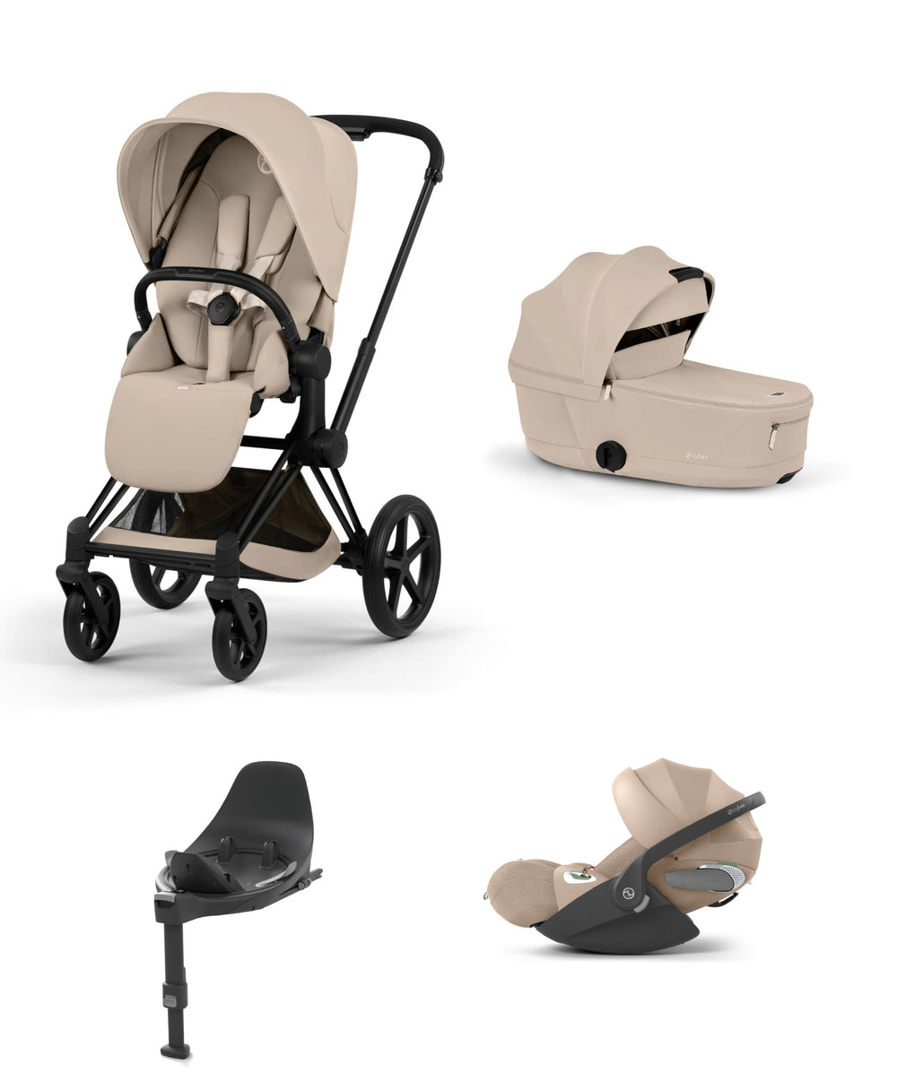 Mamas &amp; Papas Pushchairs Cybex Priam Pushchair &amp; Carry Cot Bundle With Cybex Cloud T Plus Car Seat &amp; Base - Cozy Beige
