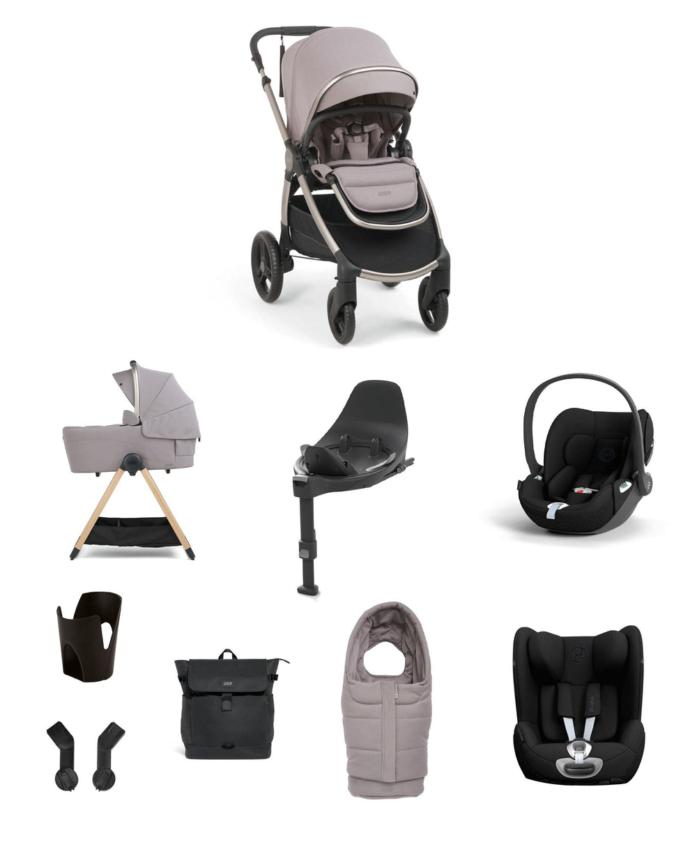 Mamas &amp; Papas Pushchairs Ocarro 2 Pushchair Baby to Toddler Travel Bundle with Cybex Cloud T &amp; Cybex Sirona T (10 Pieces) – Moonstone Grey