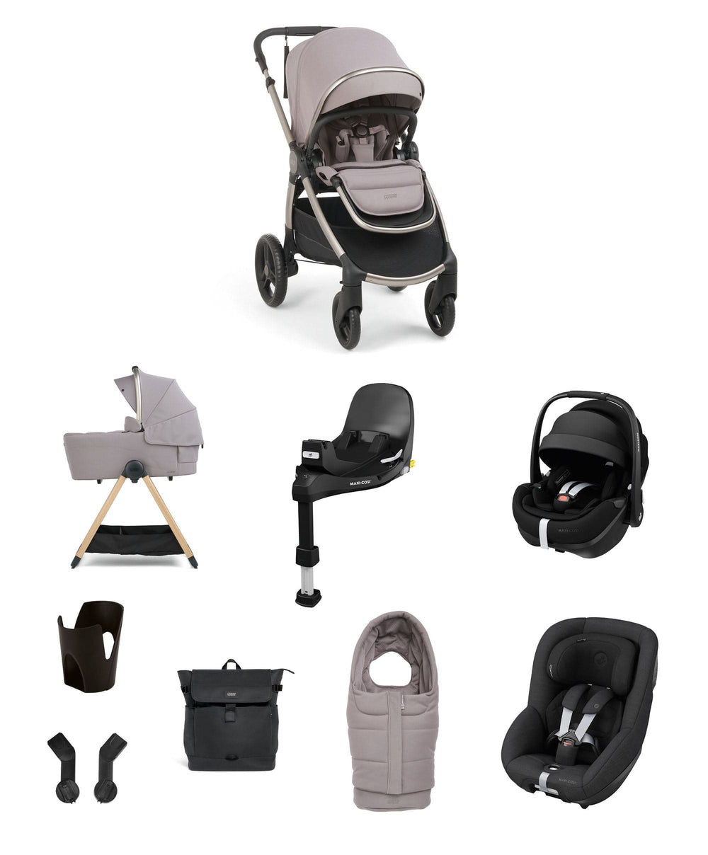Mamas &amp; Papas Pushchairs Ocarro 2 Pushchair Baby to Toddler Travel Bundle with Cybex Cloud T &amp; Sirona T (10 Pieces) – Moonstone Grey