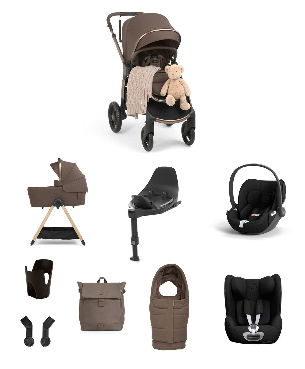 Mamas &amp; Papas Pushchairs Ocarro 2 Pushchair Baby to Toddler Travel Bundle with Cybex Cloud T &amp; Sirona T (12 Pieces) – Crema