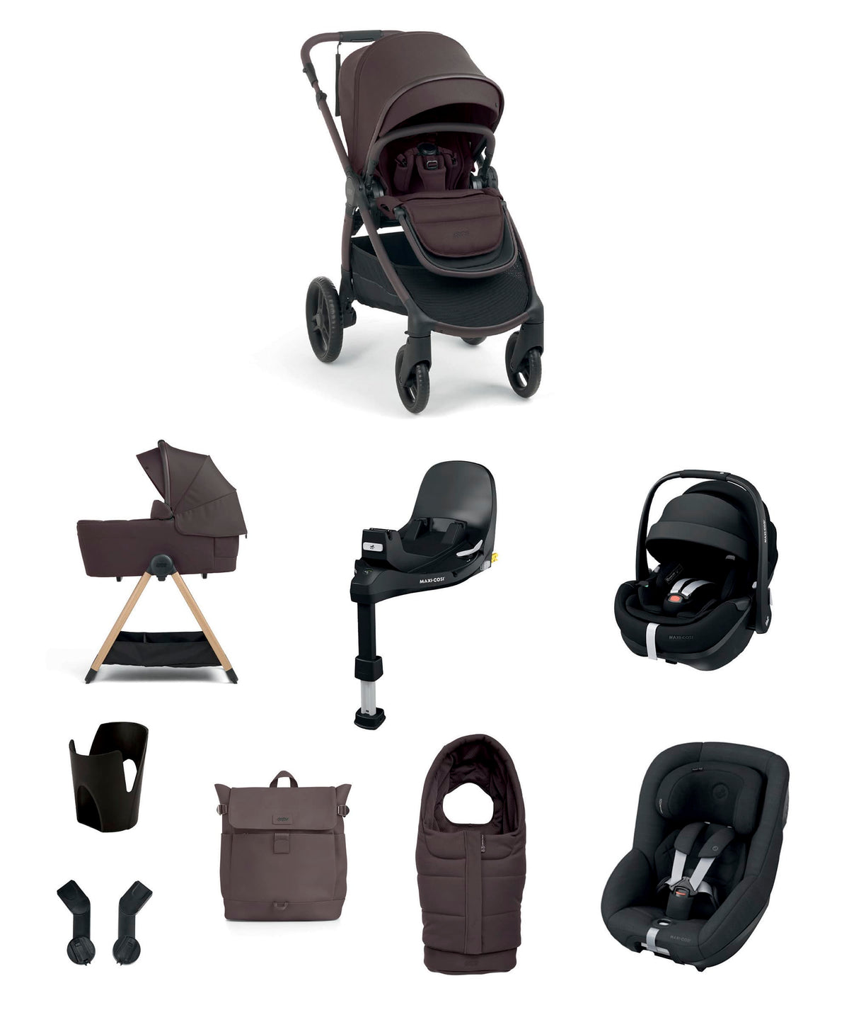 Mamas & Papas Pushchairs Ocarro 2 Pushchair Baby to Toddler Travel Bundle with Maxi-Cosi Pebble 360 Pro2 & Pearl 360 Pro  (10 Pieces) - Americano