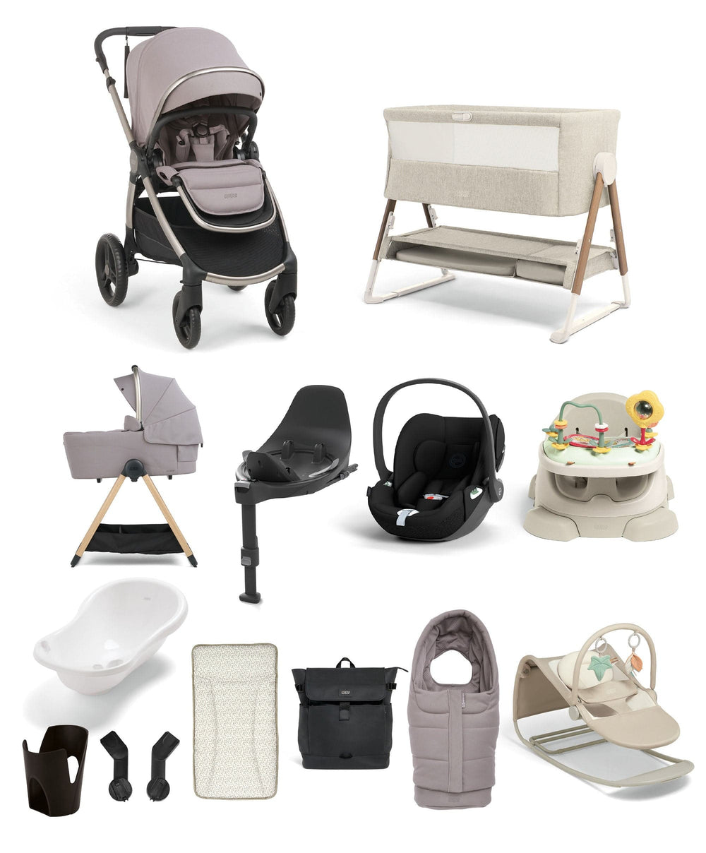 Mamas &amp; Papas Pushchairs Ocarro 2 Pushchair Ultimate Newborn Bundle with Cybex Cloud T i-Size Rotating Baby Car Seat &amp; Base (16 Pieces) - Moonstone Grey