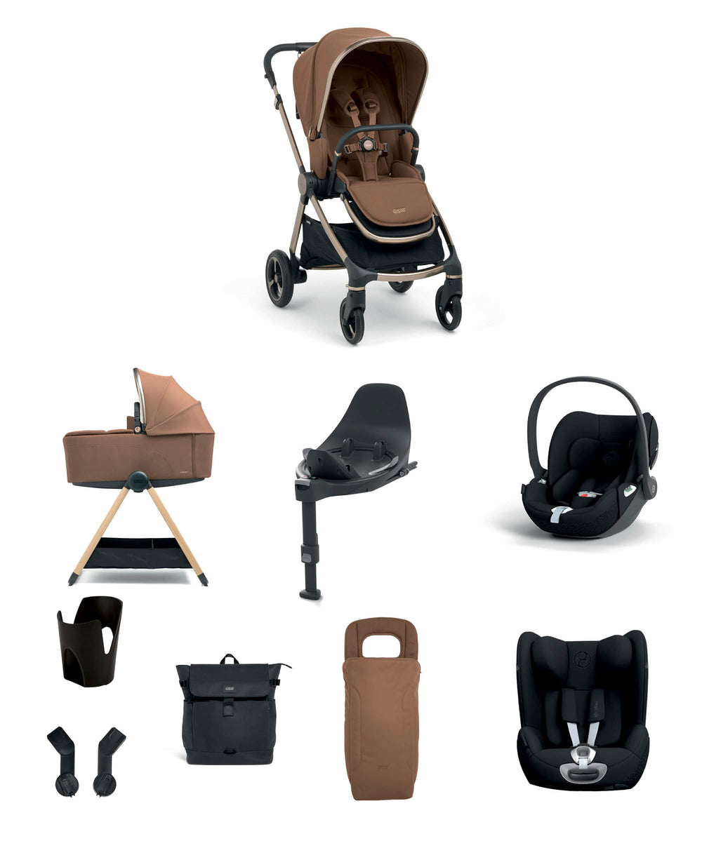Mamas &amp; Papas Pushchairs Vardo Pushchair Baby to Toddler Travel Bundle with Cybex Cloud T &amp; Sirona T (11 Pieces) - Nutmeg