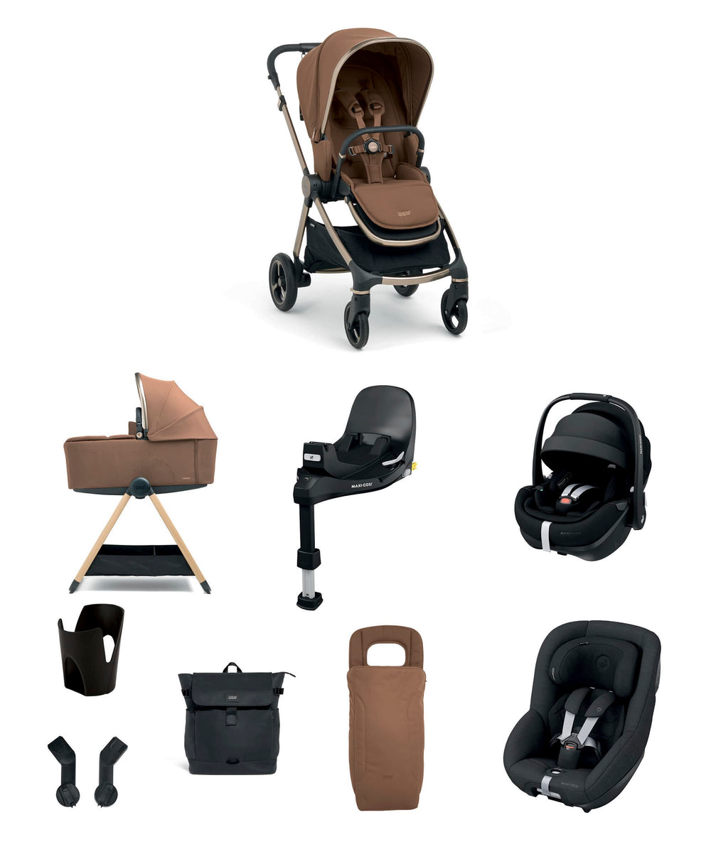 Mamas &amp; Papas Pushchairs Vardo Pushchair Baby to Toddler Travel Bundle with Maxi-Cosi Pebble 360 Pro2 &amp; Pearl 360 Pro  (11 Pieces) - Nutmeg