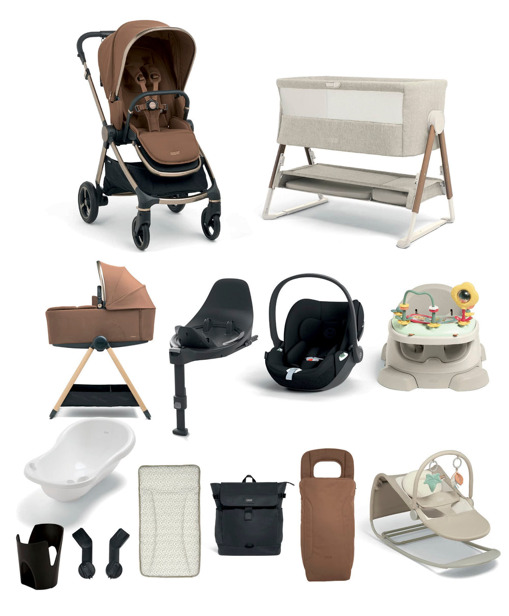 Mamas &amp; Papas Pushchairs Vardo Pushchair Ultimate Newborn Bundle with Cybex Cloud T i-Size Rotating Baby Car Seat &amp; Base (14 Pieces) - Nutmeg