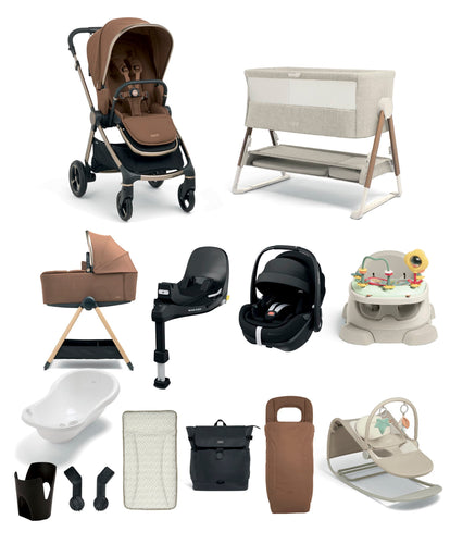 Mamas & Papas Pushchairs Vardo Pushchair Ultimate Newborn Bundle with Maxi-Cosi Pebble 360 Pro² Car Seat & Base (14 Pieces) - Nutmeg