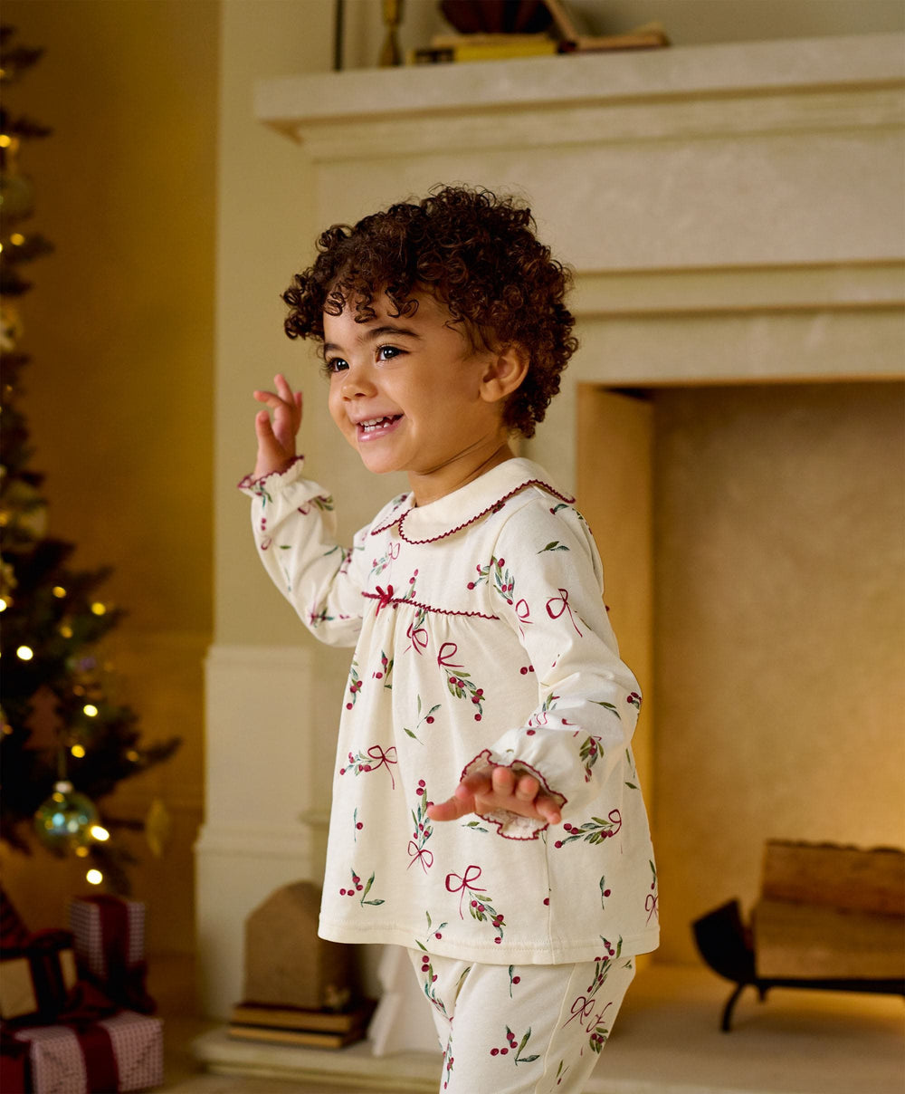 Mamas &amp; Papas Pyjamas &amp; Nightwear Christmas Berry Bow Print Pyjama Set
