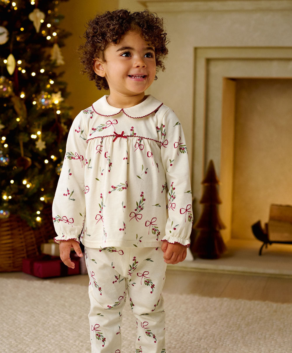 Mamas &amp; Papas Pyjamas &amp; Nightwear Christmas Berry Bow Print Pyjama Set