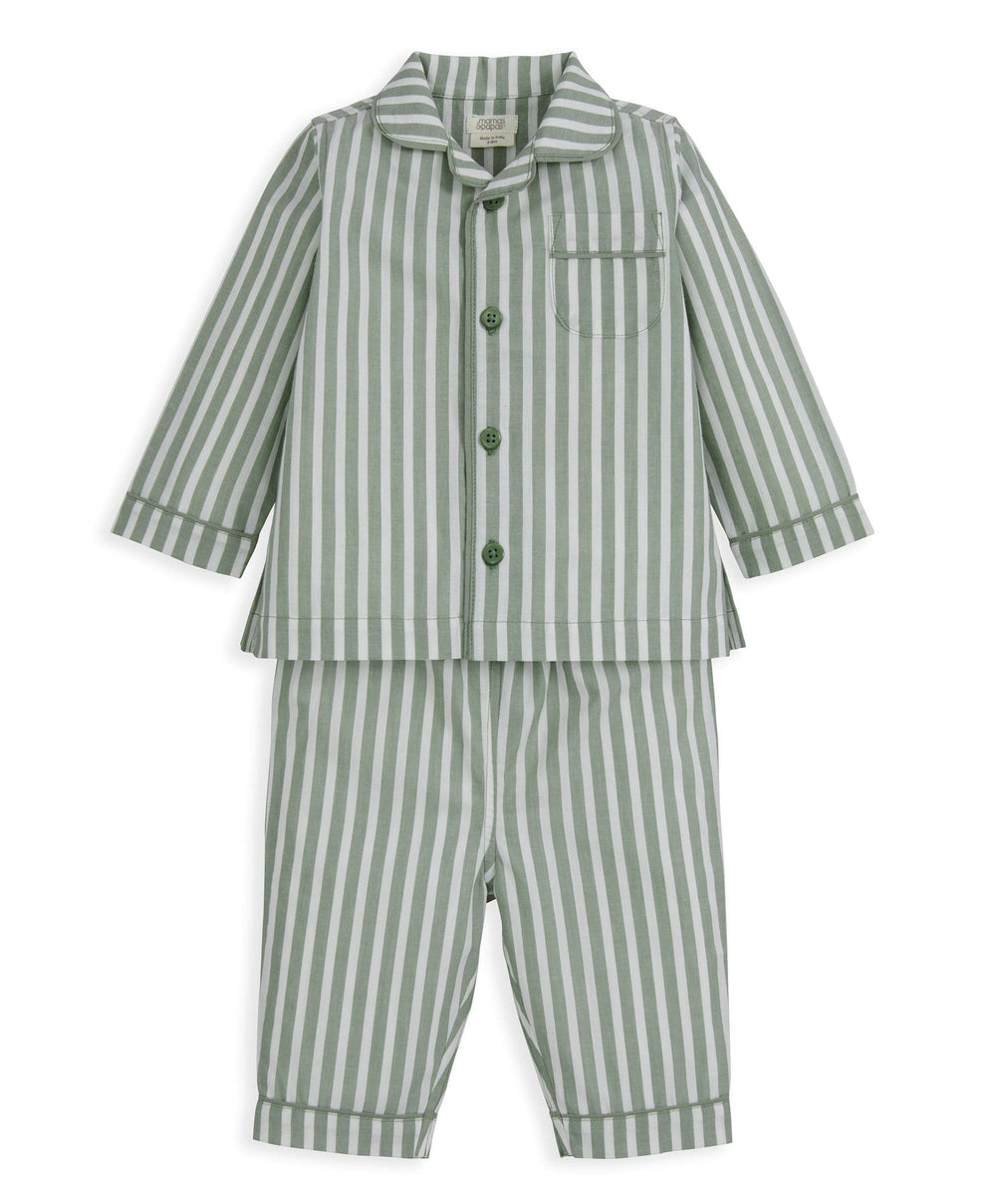 Mamas &amp; Papas Pyjamas &amp; Nightwear Woven Green Stripe Pyjamas