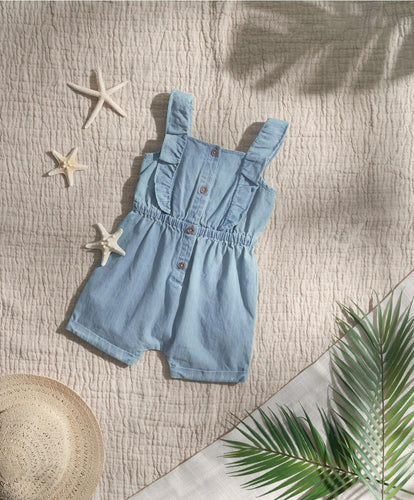 Mamas & Papas Rompers Blue Frilled Chambray Playsuit
