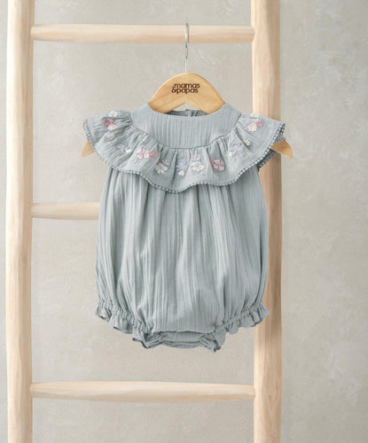 Mamas & Papas Rompers Embroidered Frill Short Sleeve Romper - Green