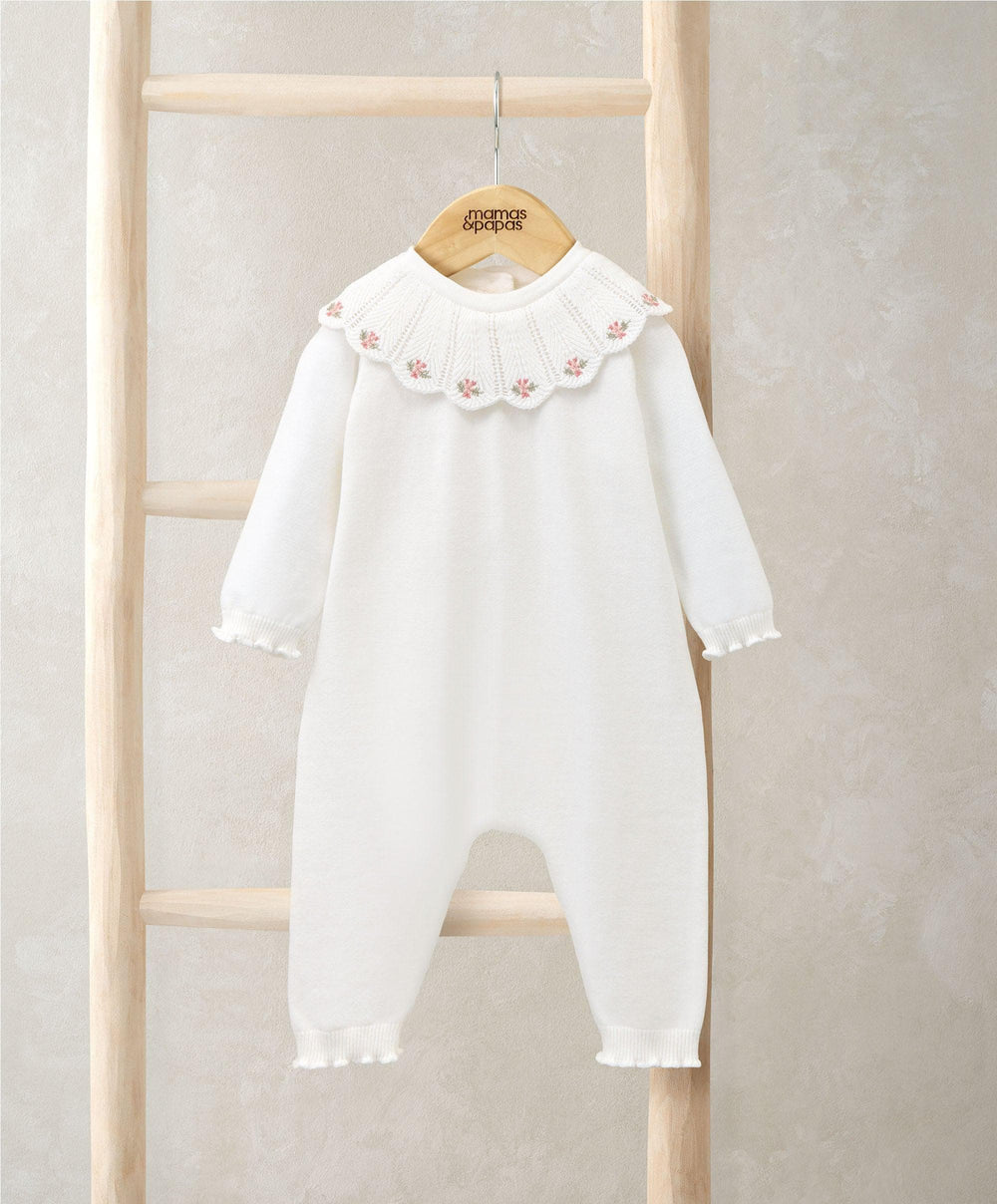 Embroidered Scallop Collar Romper with Frill Trim – Mamas Papas UK