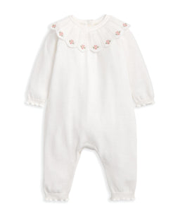 Mamas & Papas Rompers Embroidered Scallop Collar Romper with Frill Trim