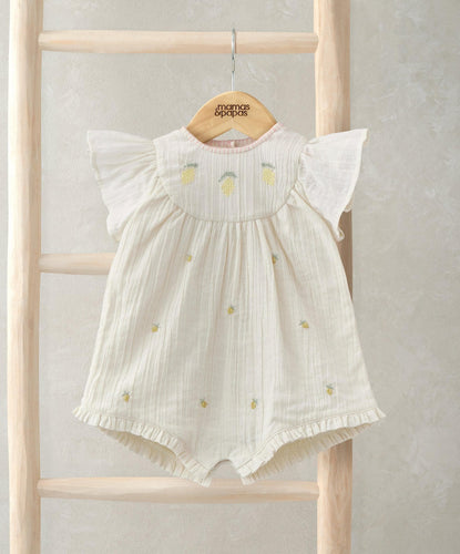 Mamas & Papas Rompers Lemon Embroidered Romper - Yellow
