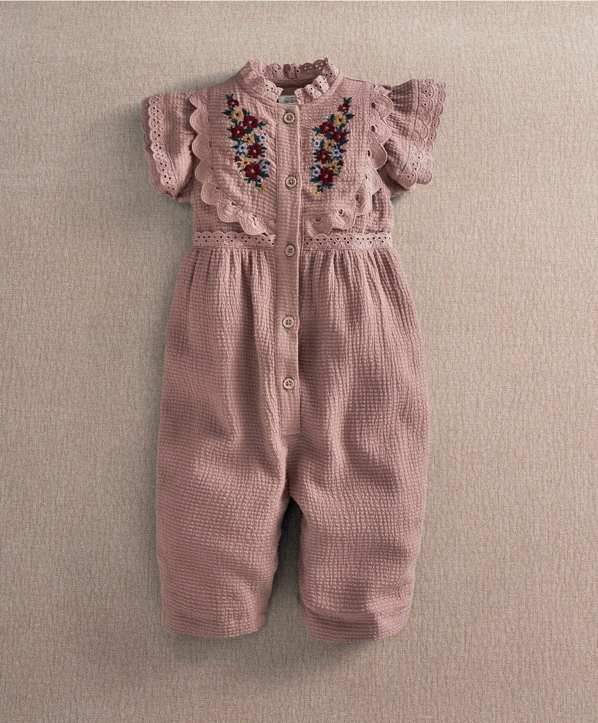 Mamas & Papas Rompers Pink Embroidered Romper