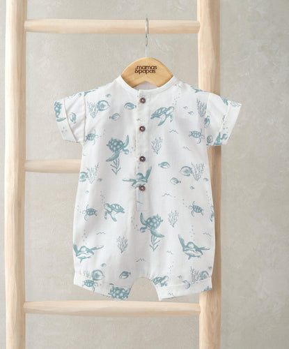 Mamas & Papas Rompers Romper with Turnback Sleeves - Under the Sea Print