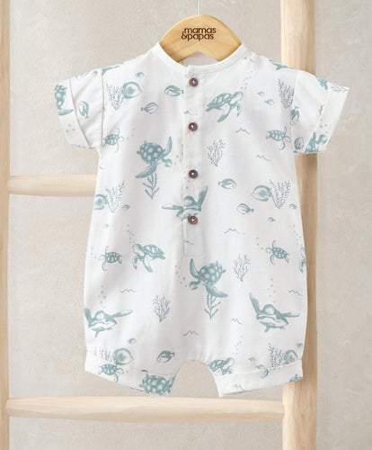 Mamas & Papas Rompers Romper with Turnback Sleeves - Under the Sea Print