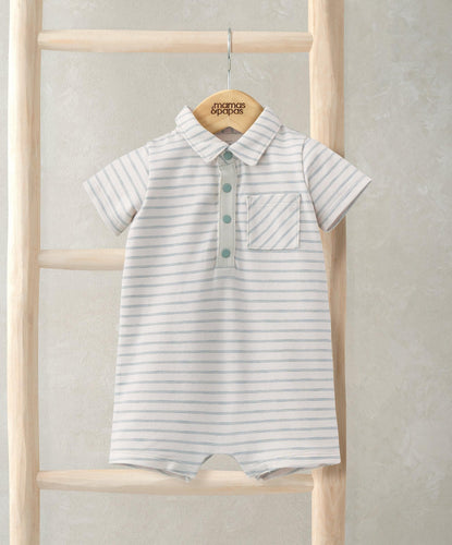 Mamas & Papas Rompers Striped Romper with Collar - White