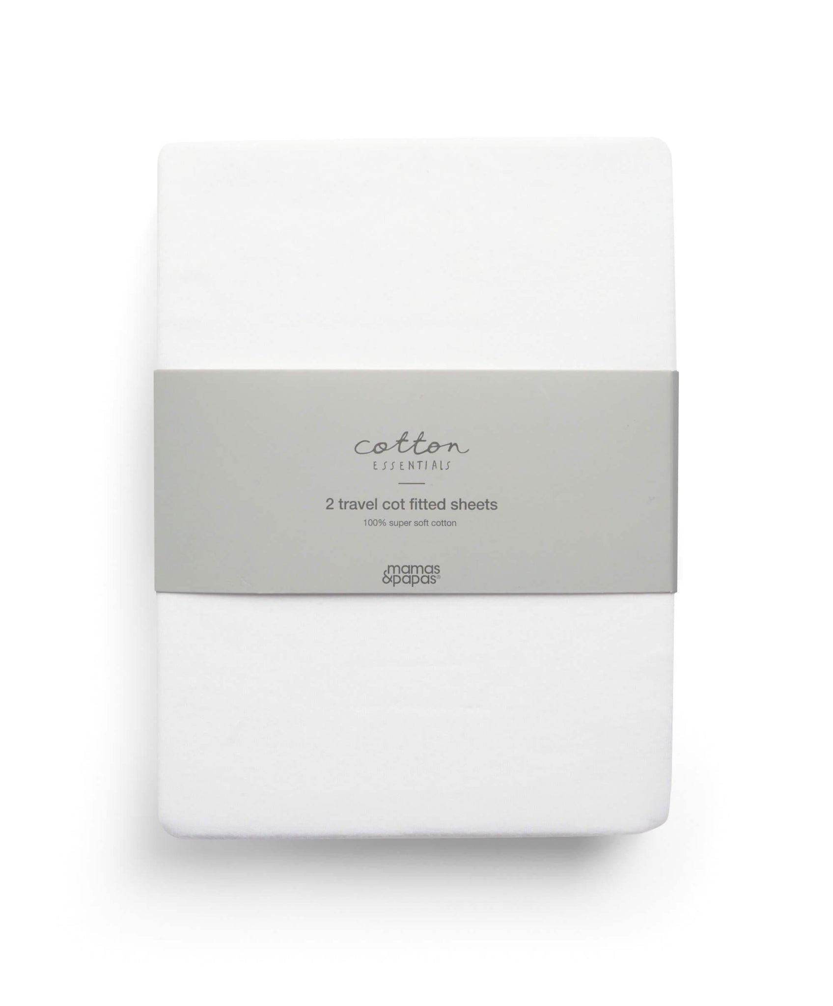 Travel Cot Fitted Sheets (2 Pack) White Mamas Papas Linens