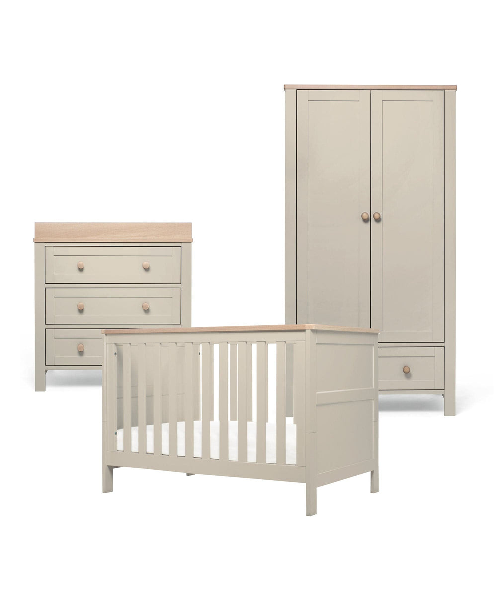 Mamas &amp; Papas Small Cotbed Bundles Wedmore 3 Piece Small Cotbed Range with Dresser Changer &amp; Wardrobe - Pebble