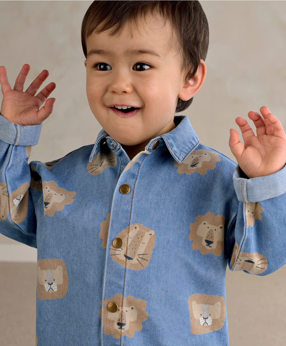 Mamas &amp; Papas Tops &amp; Shirts Lion Print Denim Shirt