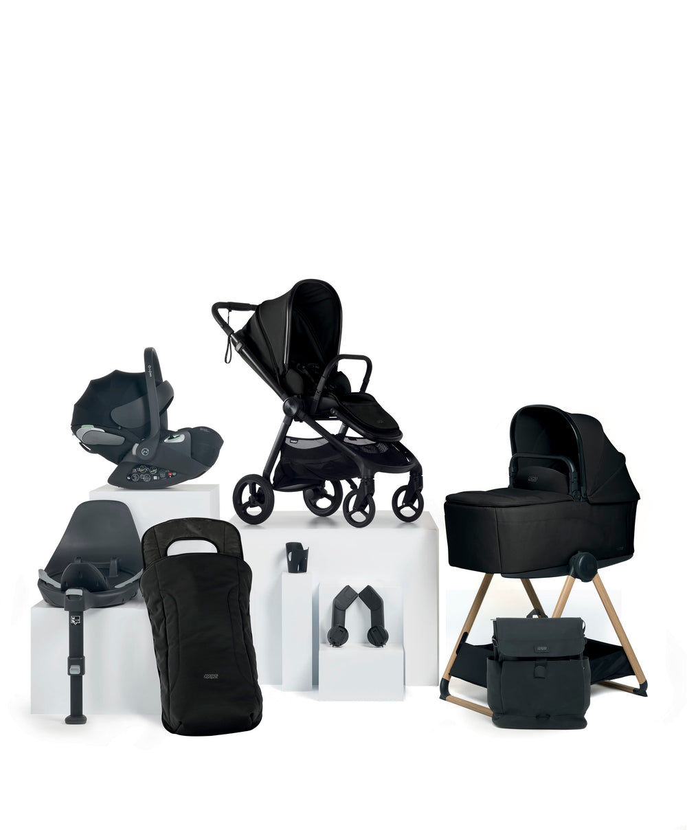 Mamas &amp; Papas Vardo Complete Pushchair Bundle with Cybex Cloud T i-Size Rotating Baby Car Seat &amp; Base (9 Pieces) - Noir