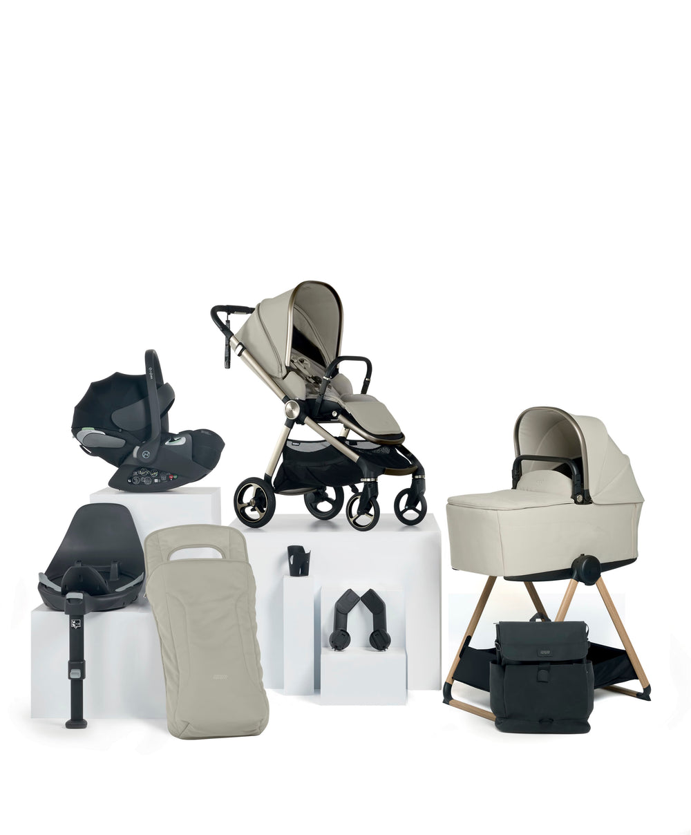 Mamas &amp; Papas Vardo Complete Pushchair Bundle with Cybex Cloud T i-Size Rotating Baby Car Seat &amp; Base (9 Pieces) - Shell