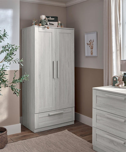 Mamas & Papas Wardrobes Atlas 2 Door Nursery Wardrobe with Storage Drawer - Nimbus White