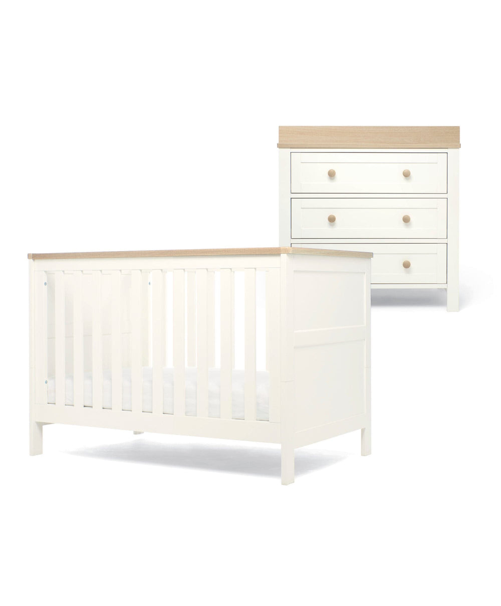 Mamas &amp; Papas Wedmore 2 Piece Small Cotbed Set with Dresser Changer - White/Oak