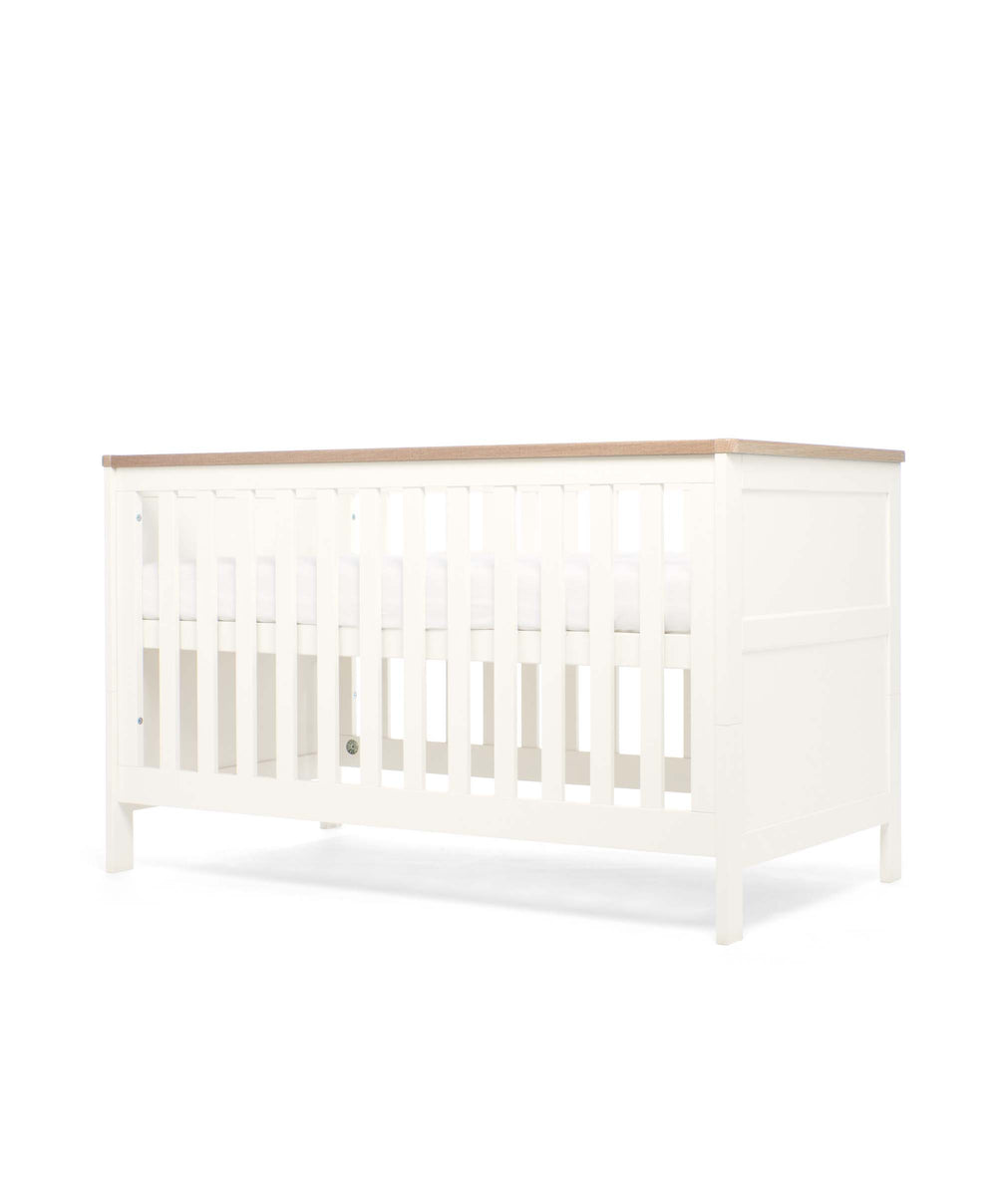 Mamas &amp; Papas Wedmore 3 Piece Cotbed Range with Premium Dual Core Mattress - White/Natural