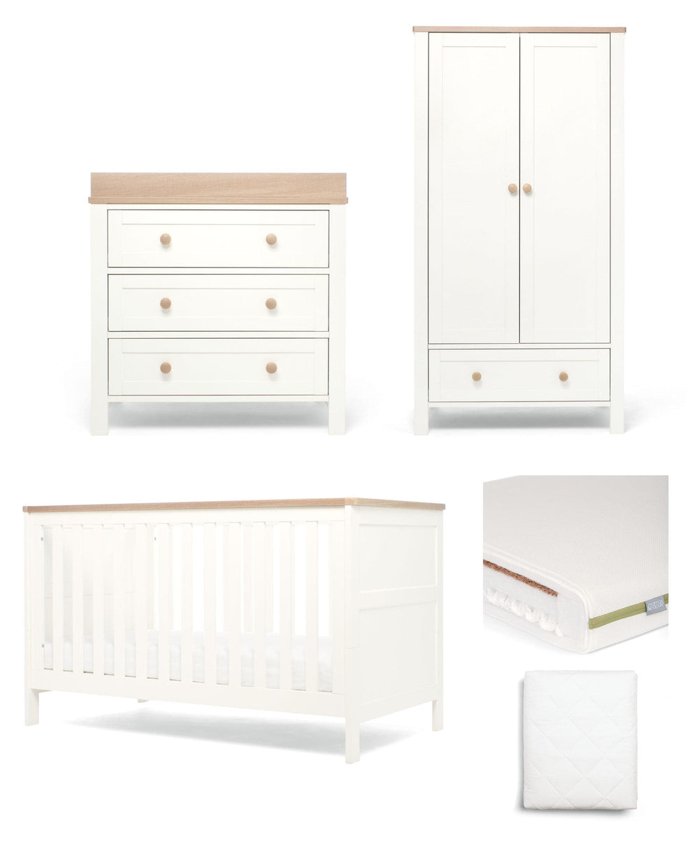 Mamas &amp; Papas Wedmore 3 Piece Cotbed Range with Premium Dual Core Mattress - White/Natural