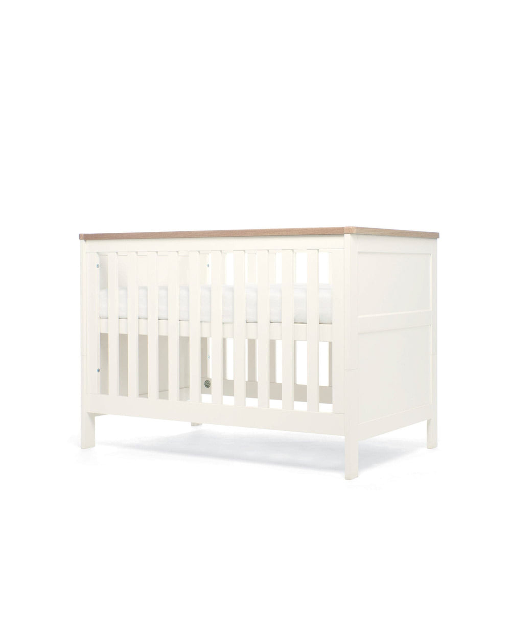 Mamas &amp; Papas Wedmore 3 Piece Small Cotbed Range with Premium Dual Core Mattress - White