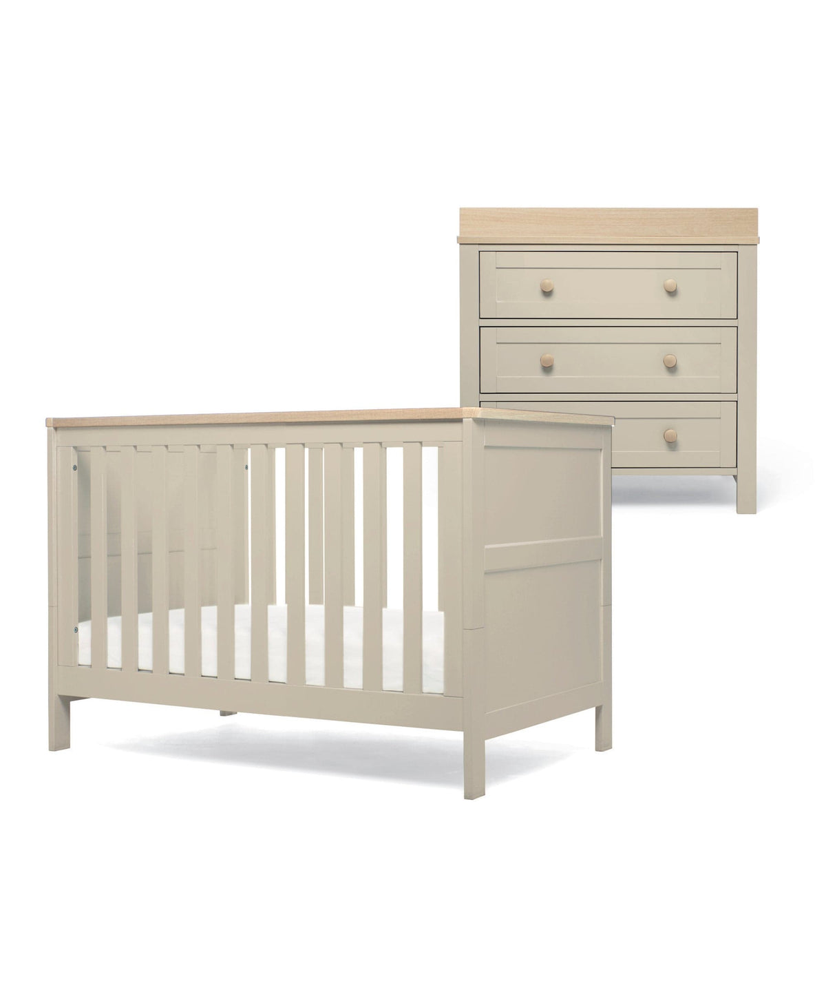 Mamas & Papas Wedmore Small Cotbed Set With Dresser Changer - Cashmere/Oak