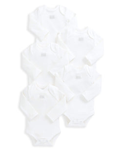 Mamas & Papas White Longsleeved Bodysuits (5 Pack)