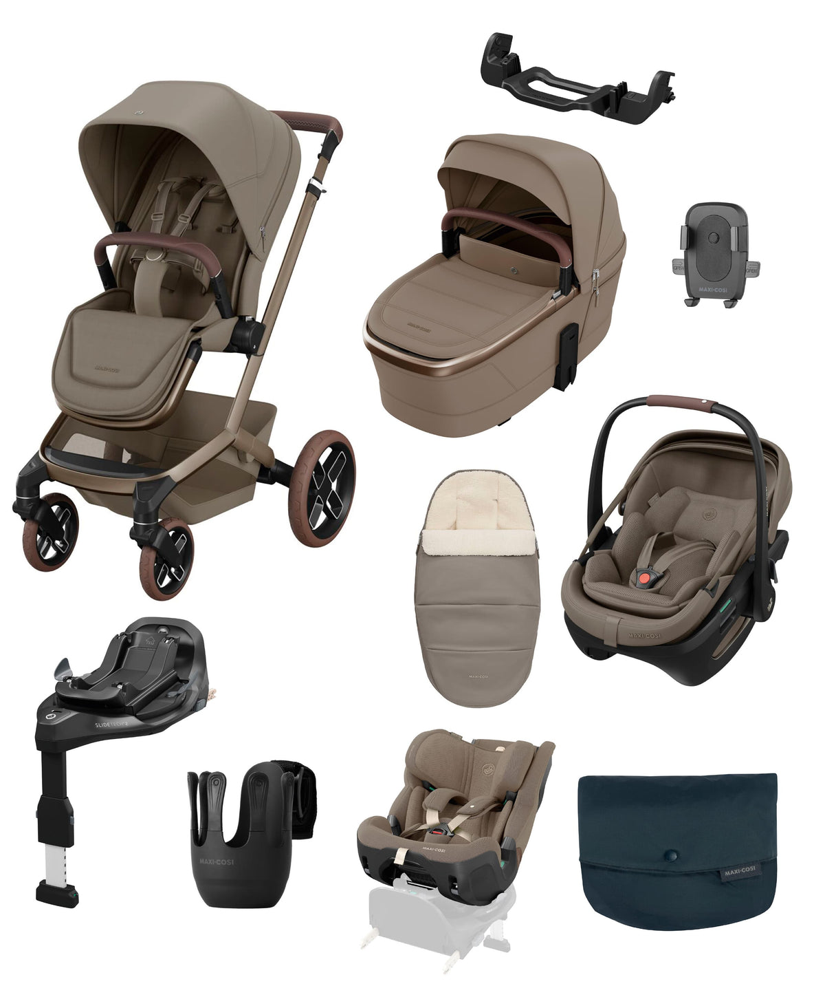 Maxi Cosi Pushchairs Maxi-Cosi Fame Ultimate Pushchair Bundle with Maxi-Cosi Coral Slide Pro Car Seat & Maxi-Cosi Pearl XL Slide Pro Car Seat (10 Pieces) - Oak Truffle