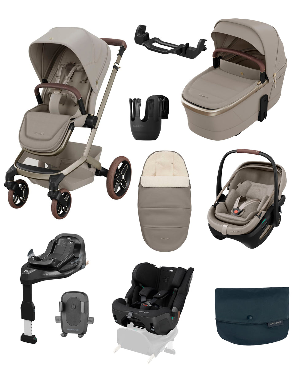 Maxi Cosi Pushchairs Maxi-Cosi Fame Ultimate Pushchair Bundle with Maxi-Cosi Coral Slide Pro Car Seat &amp; Maxi-Cosi Pearl XL Slide Pro Car Seat (10 Pieces) - Saphire Sand