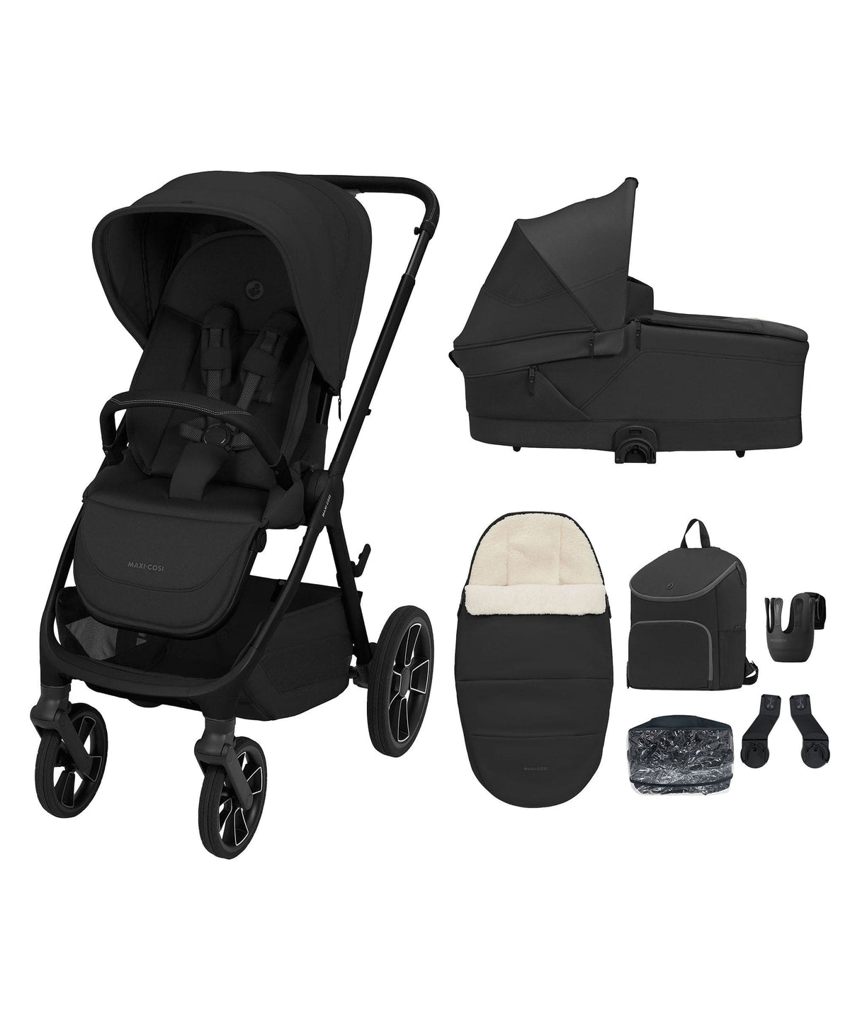 Maxi Cosi Pushchairs Maxi-Cosi Oxford+ Pushchair & Carrycot Essential Bundle -  Onyx Black