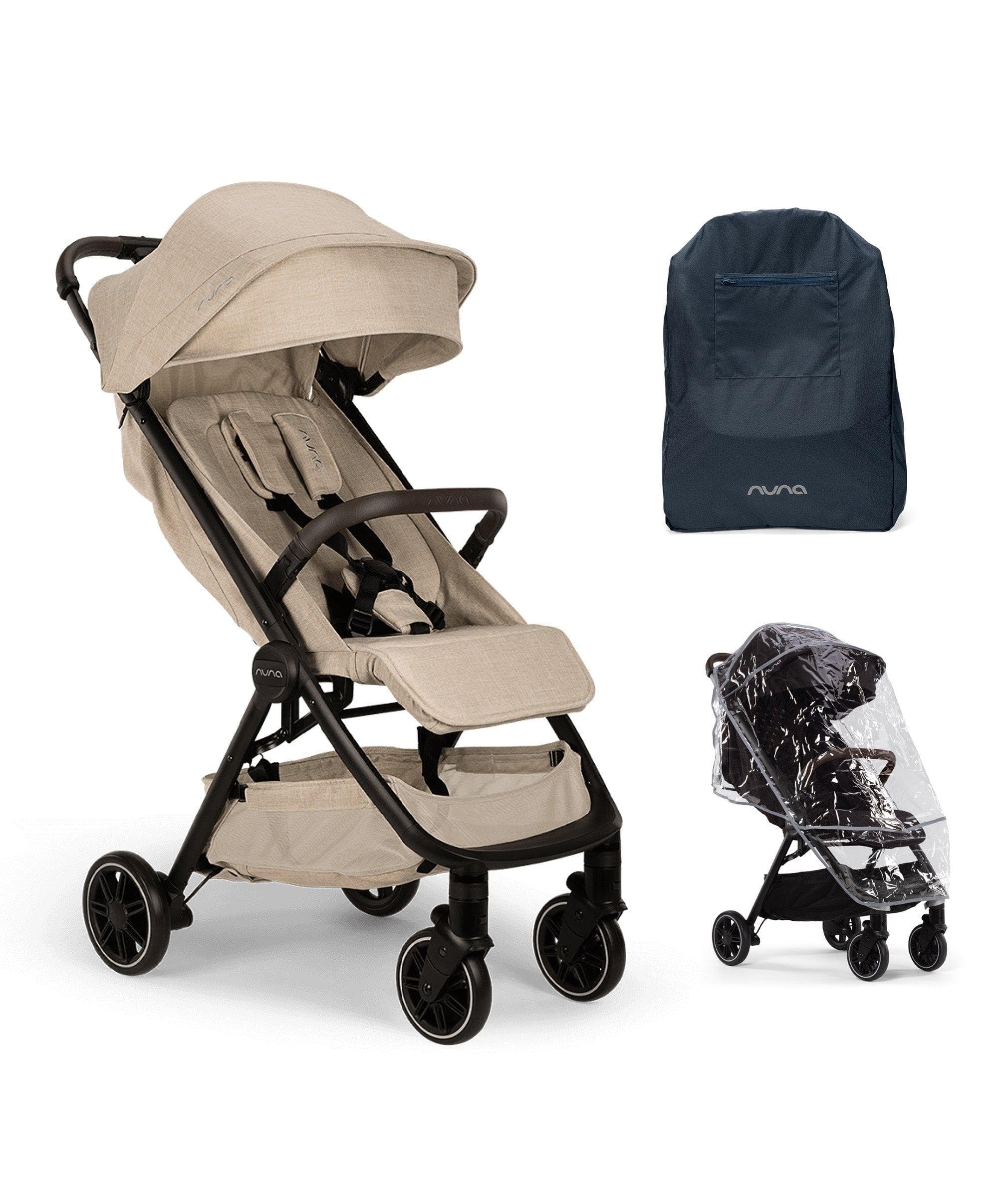 Nuna TRVL Pushchair with Travel Bag Rain Cover Biscotti
