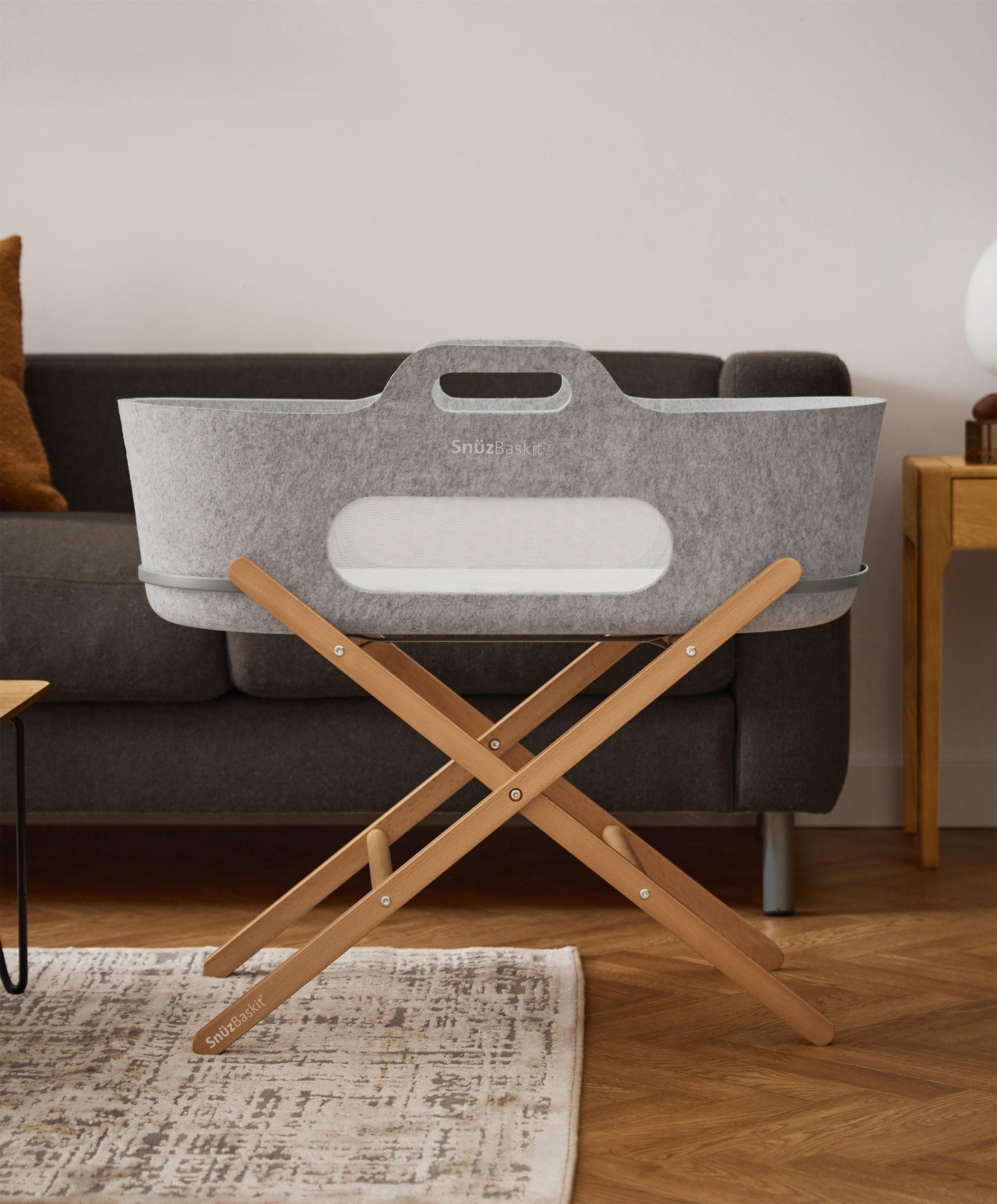 SnuzBaskit Moses Basket & Stand Light Grey Natural