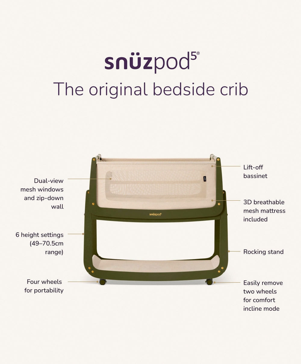 Snuz SnuzPod 5 Bedside Crib - Olive