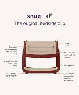 Snuz SnuzPod 5 Bedside Crib - Rouge