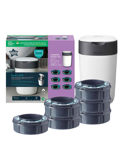 Tommee Tippee Nappy Bins Tommee Tippee Twist & Click Advanced Nappy Bin & 6 Refill Cassettes