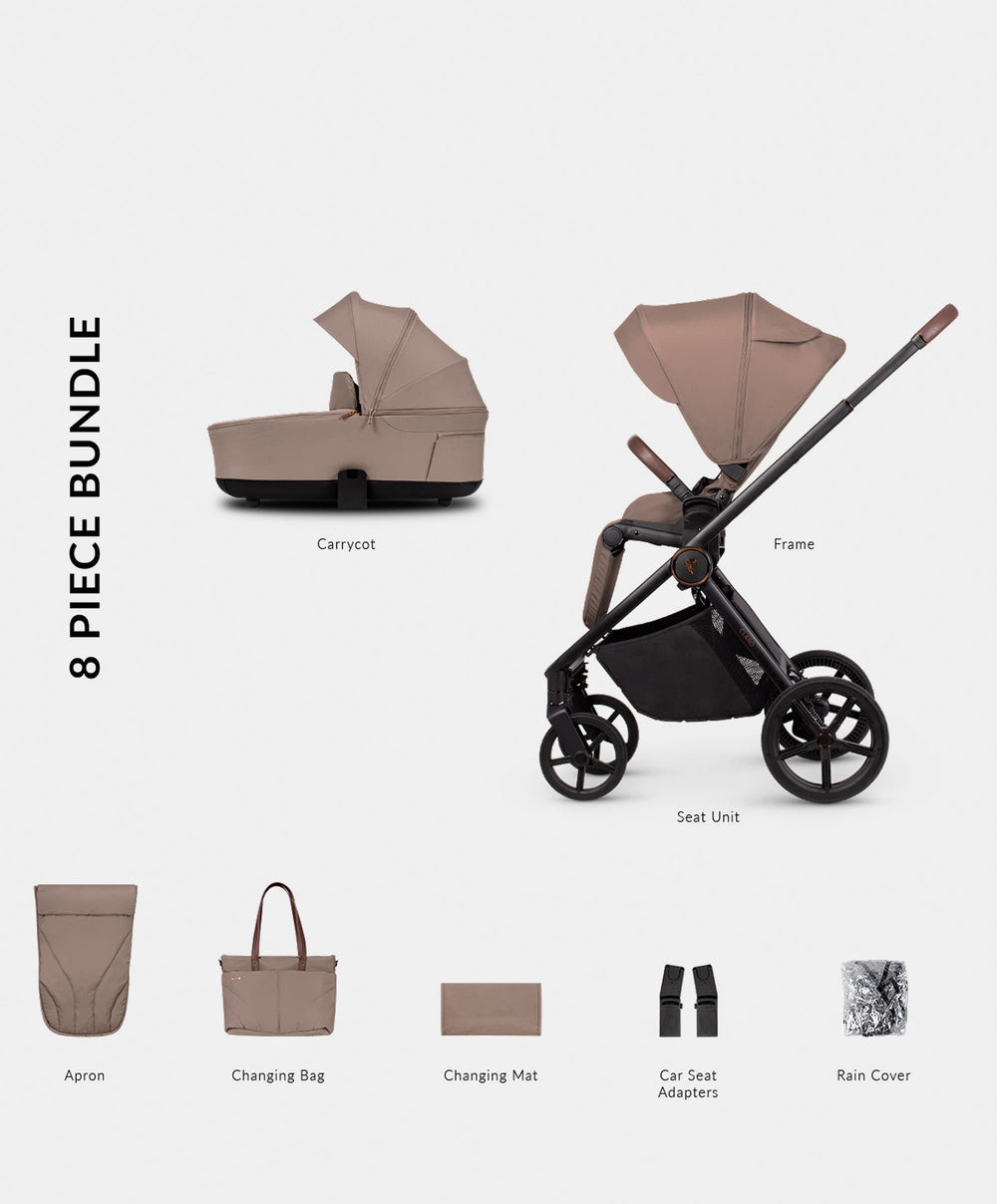 Venicci Pushchairs Venicci Claro 2in1 Essential Pushchair Bundle (8 Pieces) - Almond